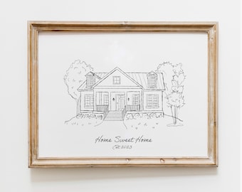 Hand gezeichnete benutzerdefinierte Haus Zeichnung, Skizze neues Zuhause Geschenk, Housewarming Geschenke, digitale Haus Illustration, Haus Porträt, Skizze vom Foto