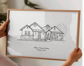 Benutzerdefiniertes Haus Bleistift Skizze Porträt, personalisierte neues Zuhause Geschenk, Hand gezeichnete Haus Illustration digitale Kunst