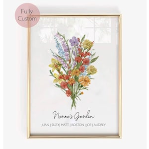 Birth Flower Custom Print, Family Bouquet Poster, Mothers Day Gift for Grandma, Birth Month Flower Art, Personalized Birthday Gift For Mom