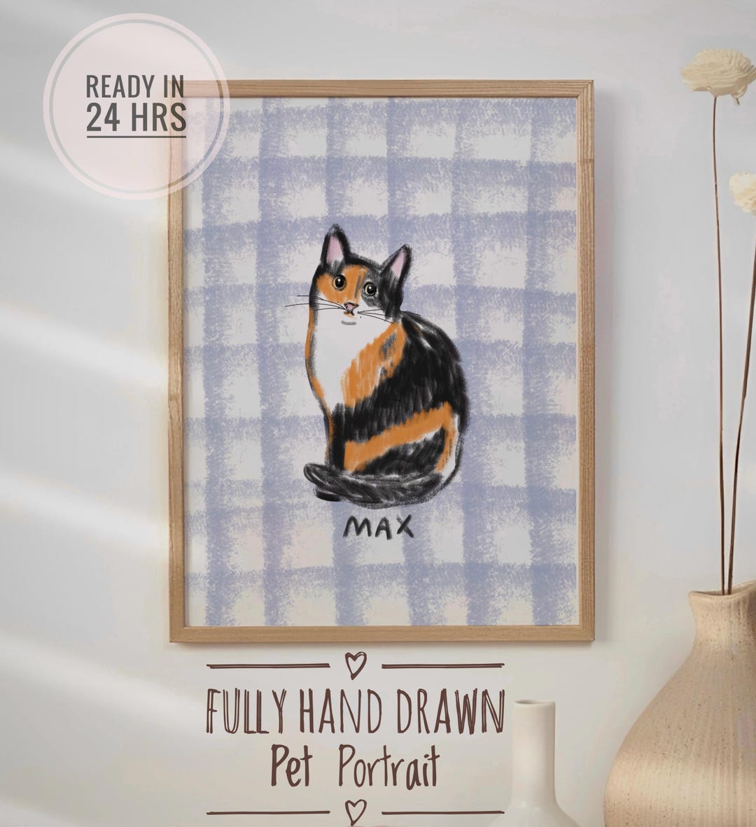 Custom Pet Cute Portrait Personalized Cat Dog Hand Drawn Sketch Badly ...