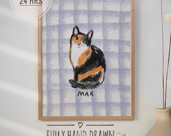 Retrato personalizado de mascota, lindo, personalizado, gato, perro, boceto dibujado a mano, dibujo divertido y mal dibujado de mascota, regalo para la pérdida de una mascota, arte de garabatos divertidos para mamá gata