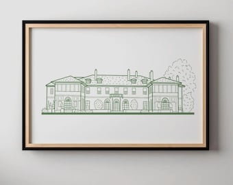 Custom House Portrait, Wedding Venue Hand Drawn Print, Venue Line Art, Personalized Home Illustration, 1st Wedding Anniversary Couple Gift
