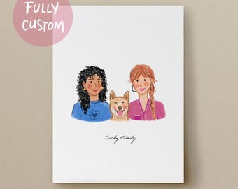 Benutzerdefinierte Familienporträt, Cartoon Halbe Länge Illustration, Digitales personalisiertes Paar Porträt, Funky Face Porträt vom Foto