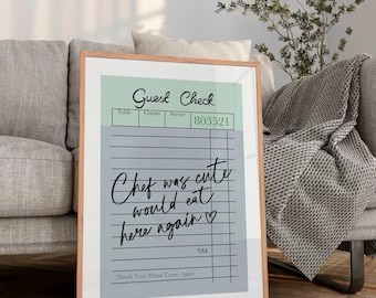 Guest Check Print, Chef Was Cute Would Eat Here Again Poster, Retro Kitchen Decor (Digital Download)