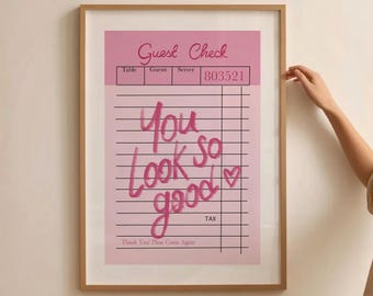 Trendy Gast Karo Print, Rosa Sie Look so gut Poster, Adrette Wohnheim Wohnung Dekor, Girly Uphebende Hand gezeichnet Zitat Wandkunst zum Ausdrucken