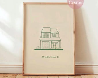 Benutzerdefiniertes Hausporträt, personalisierte Hausillustration, neues Haus-Linienkunst, niedliches Haus-Skizze, Housewarminggeschenke, Hand gezeichnete Hauskunst-Skizze