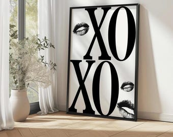 XOXO Lips Typography Print, Black and White, Modern Quote (Digital Download)