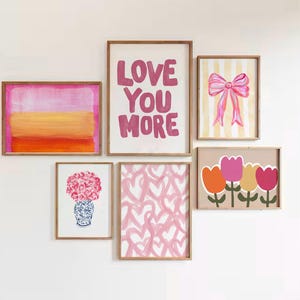 Preppy Gallery Wall Art, Aesthetic Set of 6 Prints, Pink Dopamine Poster, Trendy Y2k Colorful Eclectic Print, Girly Stylish Dorm Room Decor