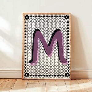 Impresión de letra inicial personalizada, arte mural personalizado con la letra M, obra de arte con cita en mosaico, póster colorido y moderno con la inicial del nombre.