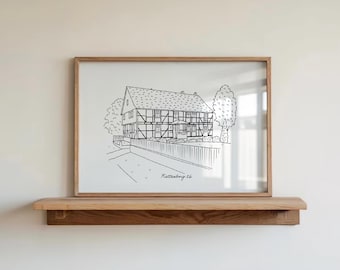 Hand gezeichnete benutzerdefinierte Haus Zeichnung, Skizze neues Zuhause Geschenk, Housewarming Geschenke, digitale Haus Illustration Porträt