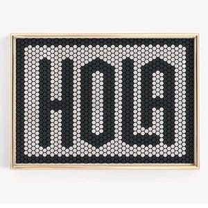 Hola Tile Art Print, Hola Typography Poster, Mosaic Quote Wall Art, Spanish Greeting Print, Black Hola Poster, Trendy Eclectic Prints