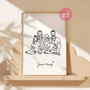 Niestandardowy portret rodzinny, ilustracja z kreskówek ze zwierzętami, spersonalizowany rysunek liniowy, słodki źle narysowany szkic, minimalistyczny prezent rodzinny