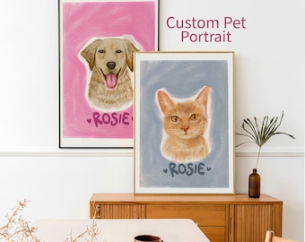 Cute Custom Pet Portrait, Funky Hand Drawn Dog Cat Drawing, Personalized Pet Portrait from Photo, Colored Digital Pet Gifts Watercolor Art