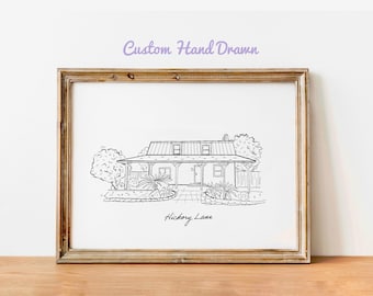 Spersonalizowany szkic domu, niestandardowy rysunek domu ze zdjęcia, pierwszy prezent domowy, minimalistyczny portret domu, czarno-biały niestandardowy szkic