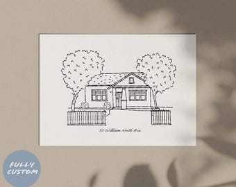 Custom House Ręcznie Rysowany Szkic Portret Czarno-Biały Nowy Dom Prezent Spersonalizowana Sztuka