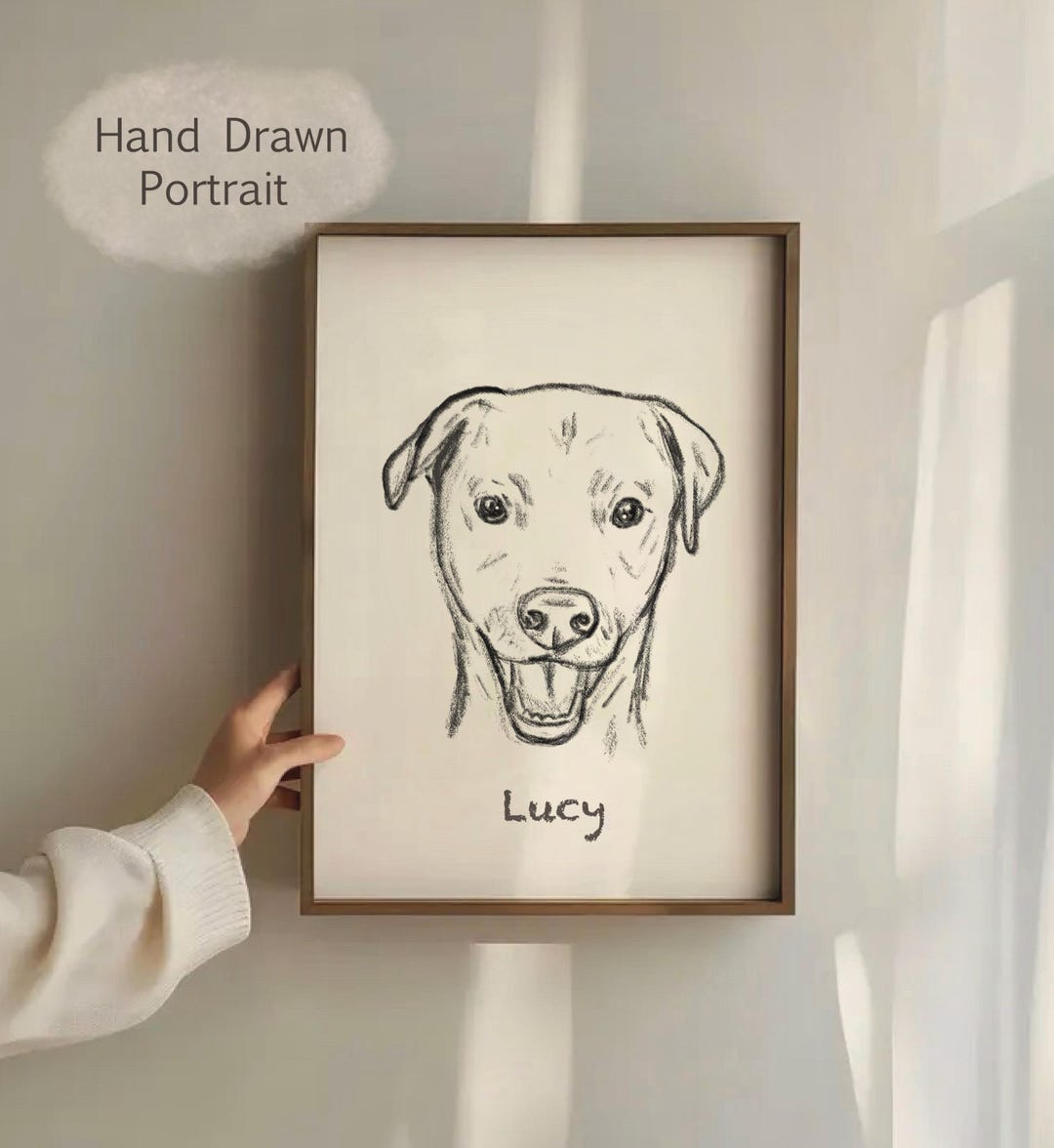 Custom Hand Painted Pet Portrait Sketch, Dog Cat Drawing From Photo ...