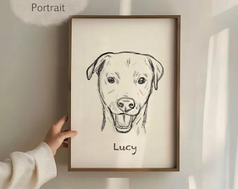 Custom Hand Painted Pet Portrait Sketch, Dog Cat Drawing from Photo, Personalized Vintage Animal Illustration, Digital Pet Memorial Gift