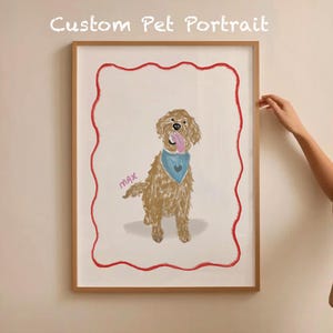Custom Dog Portrait Badly Drawn Pet Print, Personalized Pet Watercolor Art Gift, Pet Loss Badly Drawing, Custom Cat Portrait Line Wall Art