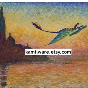 How to Train Your Dragon Monet San Giorgio jpg digital download sticker, Toothless and Hiccup flying, HTTYD file, JPEG Printable Poster
