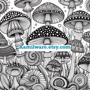 Woodland Mushrooms Coloring Book Pages for All - Funky Mushrooms, 26 images, fun and relaxing fantasy cottagecore coloring, digital pdf