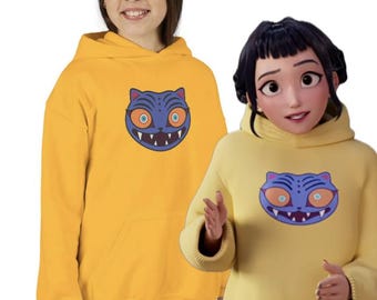 Sudadera con capucha amarilla Zoey para niños, Tigre azul Derpy - Sudadera juvenil Kp*p Dem*n Hunters, jersey con bolsillo delantero, disfraz de Halloween, Navidad