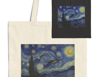 How to Train Your Dragon Tote Bag: Starry Night Van Gogh Art, HTTYD Merch Christmas Gift, Toothless Fan Art, Eco-Friendly Cotton