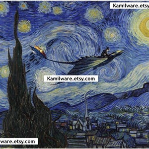 How to Train Your Dragon Starry Night jpg png digital download sticker, Toothless and Hiccup flying, HTTYD file, JPEG Printable Poster