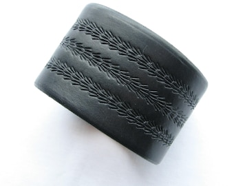 RoadKill - Wide Leather Wristband - Black Hand Tooled Leather Cuff Bracelet  - Men's Leather Cuff