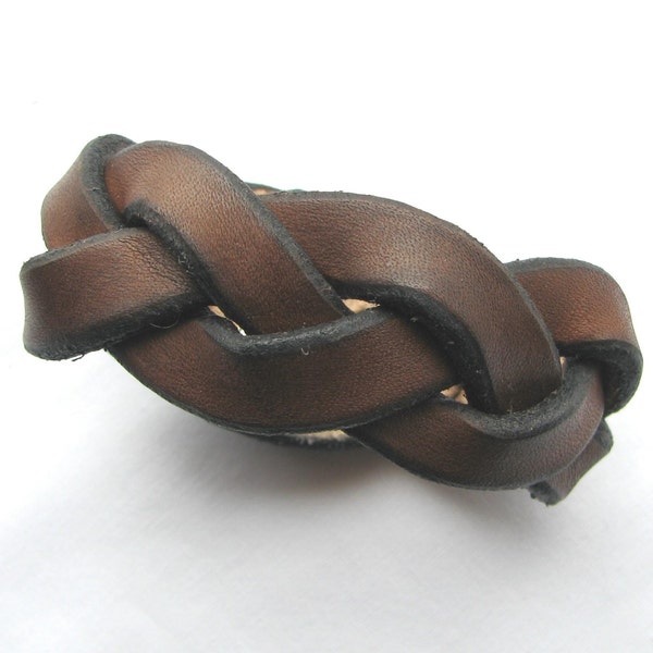 Mystery Braid Wide Leather Wristband - Brown