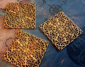 2 PC Round floral Victorian filigree raw brass PP10