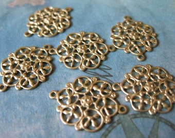 2 PC Round floral Victorian filigree raw brass PP10