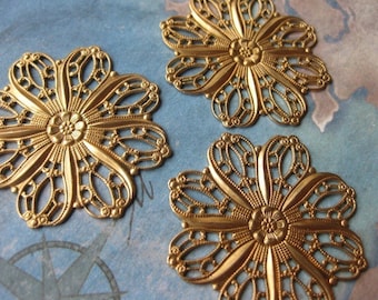2 PC Round floral Victorian filigree raw brass PP10