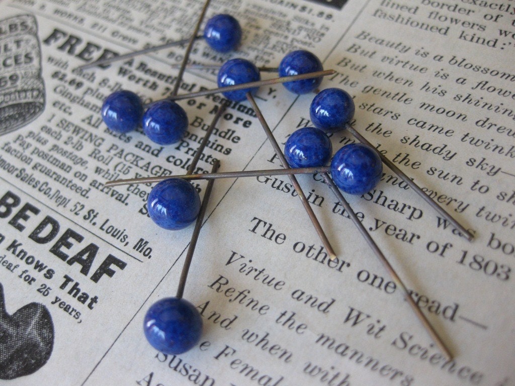 12 PC Vintage Glass Head Pin Lapis / Cobalt Colored 6 mm Etsy