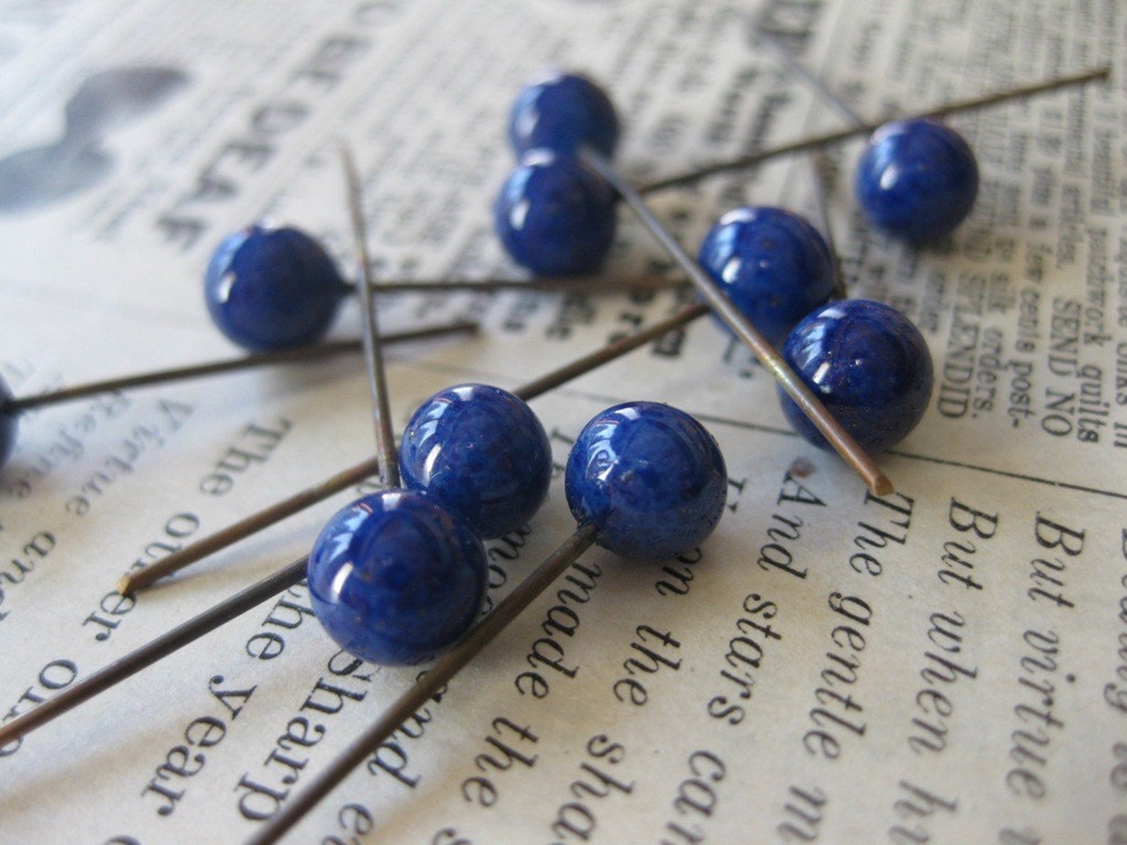 12 PC Vintage Glass Head Pin Lapis / Cobalt Colored 6 Mm Etsy