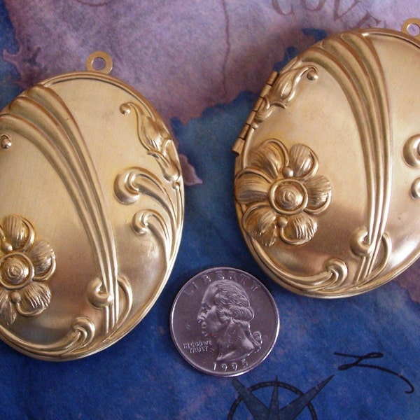 1 PC Natural Brass Vintage Locket - Art Deco Style Finding - ZNE LF0861