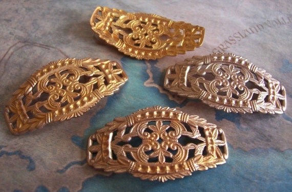 2 PC Round floral Victorian filigree raw brass PP10