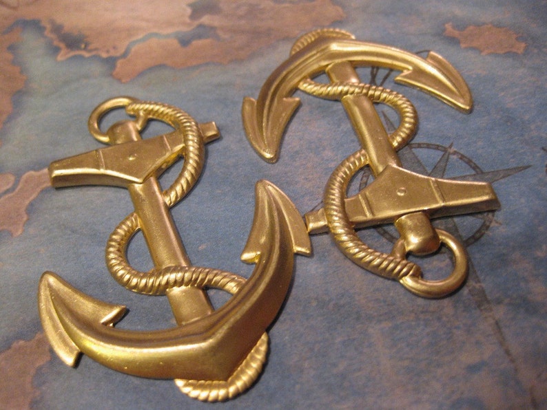 1 PC Extra Large Raw Brass Nautical Ship Anchor and Rope Pendant SS02