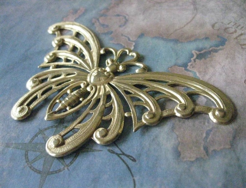 1 PC Large Raw Brass Nouveau Lace Wing Butterfly 0007T