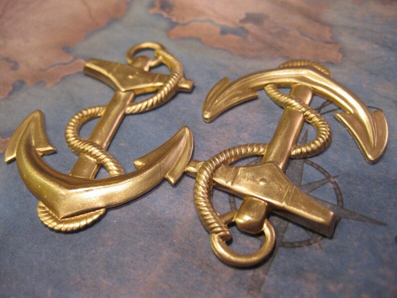 1 PC Extra Large Raw Brass Nautical Ship Anchor and Rope Pendant SS02