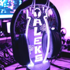Personalised Headphone Stand With RGB Light Custom Gaming Accessories Headphones Display Gifts For Gamers