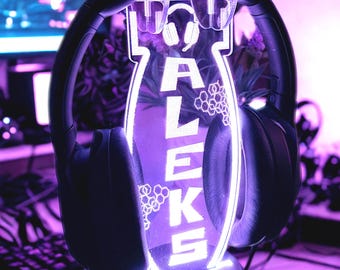 Personalised Headphone Stand With RGB Light Custom Gaming Accessories Headphones Display Gifts For Gamers
