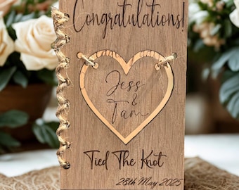 Personalised Wooden Wedding Card – Congratulations Mr Mrs Keepsake A6 Names & Date