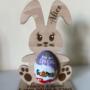 Personalised Easter Bunny Egg Holder – Wooden Kinder Egg Stand for Kids Engraved