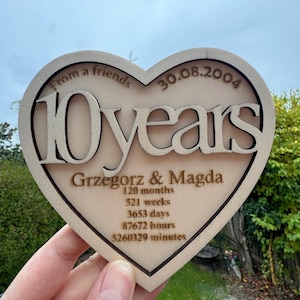 10th Wedding Anniversary Wooden Card – Personalised Keepsake for Husband or Wife