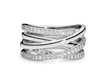 Sterling Silver Pandora Criss Cross Ring with Cubic Zirconia