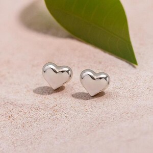 Yellow Gold Silver Heart Stud Earrings, Simple Smooth Design, Tiny Gold Studs, Perfect for Everyday Wear, Cute Gift for Girls, Unique Style