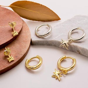 Star Cartilage Earrings Set, 3 Pieces Charm Earrings, Casual Huggie Hoops, Chic Jewellery for Women, Dangle Hoop Earring, Trendy Womens Gift