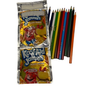 Caprisun Pencil Pouch with 12 Crayola Colored Pencils, school supplies, art supplies, recycle, upcycle, juice pouches