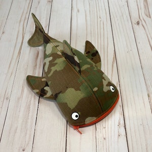 Camouflage whale shark pencil case, shark pencil pouch, zipper pencil case, shark party gift, shark crossbody bag, CamO