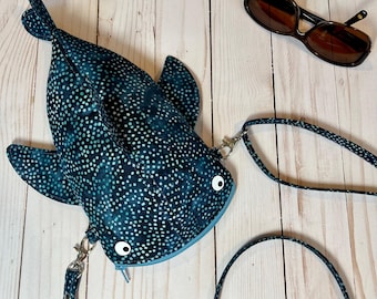 Dotted whale shark crossbody bag or pencil case - Inky